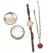GEORGIAN SILVER POCKET WATCH 9CT GOLD WATCH & GEM SET FOB AF