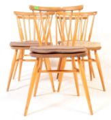 ERCOL - MODEL 449 - FOUR RETRO BEECH & ELM FAN BACK CHAIRS