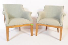 PAIR OF CONTEMPORARY LOUNGE SHOW WOOD ARMCHAIRS