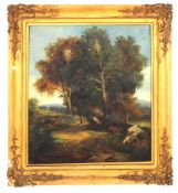 EARLY 20TH CENTURY TREE LINED COURTYARD HILL SCENE