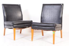 TWO MATCHING RETRO 1960S TEAK & BLACK VINYL DESK DINING CHAIRS