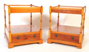 PAIR OF GEORGE III REVIVAL YEW WOOD VENEER BEDSIDE TABLES