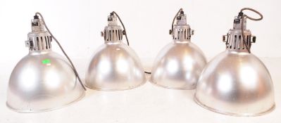 SET OF FOUR INDUSTRIAL CHROME FACTORY CEILING LIGHTS
