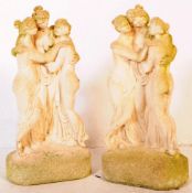PAIR OF COMPOSITE GARDEN STONE SEMI NUDE STATUES