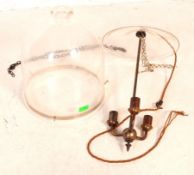 EARLY 20TH CENTURY HANGING BRASS CHANDELIER W/ GLASS SHADE