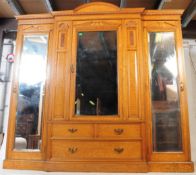 VICTORIAN ASH & BURR MAPLE BREAKFRONT TRIPLE WARDROBE