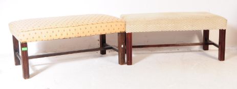 GEORGE III REVIVAL MAHOGANY UPHOLSTERED OTTOMANS STOOLS