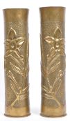 PAIR OF WWI HAMMERED BRASS TRENCH ART VASES