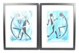 PAIR OF CONTEMPORARY ACRYLIC & MARKER PAINTINGS
