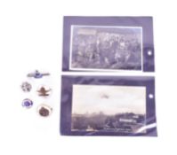 WWI FIRST WORLD WAR RELATED BADGES + EARLY FLIGHT POSTCARD