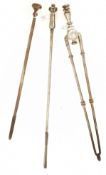 MATCHED SET OF THREE GEORGE III POLISHED STEEL FIRE IRONS