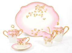 EDWARDIAN PINK GILT BACHELOR SERVICE WITH TRAY