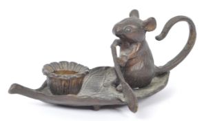 BRONZE MOUSE CANDLESTICK HOLDER / CHAMBER STICK