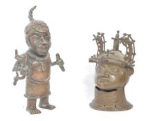 TWO VINTAGE 20TH CENTURY NORTH AFRICAN BRONZE BENIN FIGURES