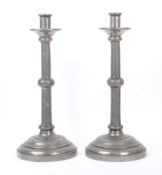 TWO LARGE FRENCH TIN PEWTER CANDLESTICKS