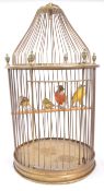 EDWARDIAN BRASS BIRD CAGE WITH FELT BIRDS WITHIN