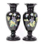 PAIR OF EDWARDIAN ENAMELLED BOHEMIAN STYLE GLASS VASES