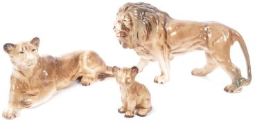 MELBA WARE - THREE MID CENTURY CHINA LION FIGURES
