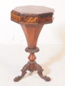VICTORIAN 19TH CENTURY BURR WALNUT TRUMPET SEWING BOX