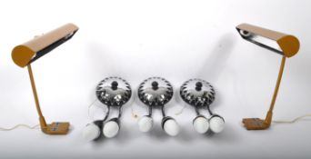 TWO SETS OF ART DECO CHROME & VINTAGE LIBRARY WALL SCONCES