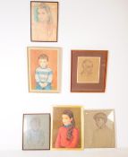 FRITZ KRAMER - SIX FRAMED PORTRAIT PAINTINGS & DRAWINGS