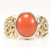 HALLMARKED 9CT GOLD & PRECIOUS CORAL RING
