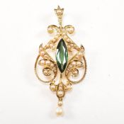 EDWARDIAN 15CT GOLD TOURMALINE & PEARL PENDANT