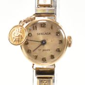 HALLMARKED 9CT GOLD SEKONDA LADIES DRESS WATCH WITH LATER STRAP