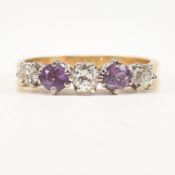 18CT GOLD DIAMOND & AMETHYST FIVE STONE RING
