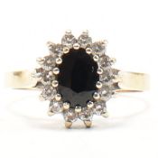 HALLMARKED 9CT GOLD SAPPHIRE & CZ CLUSTER RING