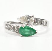 HALLMARKED 18CT WHITE GOLD EMERALD & DIAMOND RING
