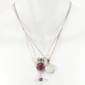 THREE SILVER & GEM SET PENDANT NECKLACES