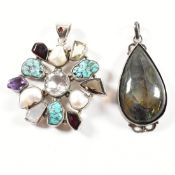 TWO SILVER & GEM SET NECKLACE PENDANTS