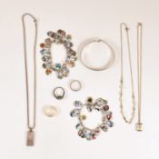 TWO CONTINENTAL SILVER & ENAMEL CHARM BRACELETS & ASSORTED SILVER JEWELLERY