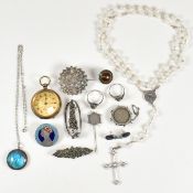 COLLECTION OF SILVER JEWELLERY INCLUDING MELTIS FOB WATCH