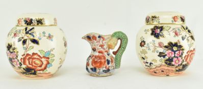 IRONSTONE CHINA - SMALL HYDRA JUG & TWO LIDDED GINGER JARS