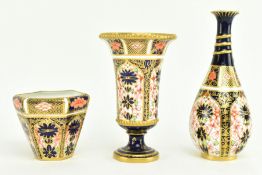 THREE ROYAL CROWN DERBY IMARI PORCELAIN VASES
