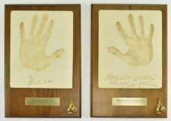 BOXING INTEREST - TWO HANDPRINT PLAQUES, OF ALI & DURAN