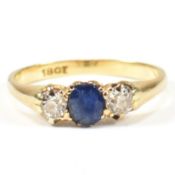 18CT SAPPHIRE & DIAMOND THREE STONE RING
