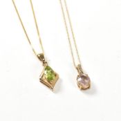 TWO 9CT GOLD & GEM SET PENDANT NECKLACES
