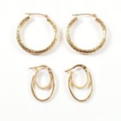 TWO PAIRS OF 9CT GOLD HOOP EARRINGS
