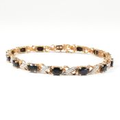 9CT GOLD, SAPPHIRE & DIAMOND LINE BRACELET