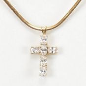 HALLMARKED 9CT GOLD & CZ CROSS PENDANT NECKLACE
