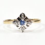 HALLMARKED 9CT GOLD SAPPHIRE & DIAMOND CLUSTER RING