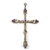 FRENCH RUBY & DIAMOND CROSS PENDANT