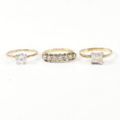 THREE HALLMARKED 9CT GOLD & CZ RINGS