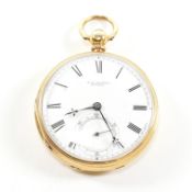 VICTORIAN HALLMARKED 18CT GOLD OPEN FACED POCKET WATCH