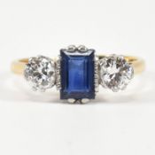 18CT GOLD SAPPHIRE & DIAMOND THREE STONE RING