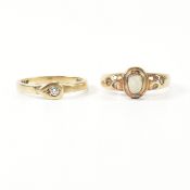 TWO HALLMARKED 9CT GOLD DIAMOND & OPAL RINGS