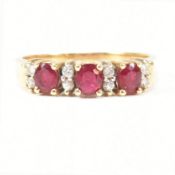 HALLMARKED 18CT GOLD RUBY & DIAMOND THREE STONE RING